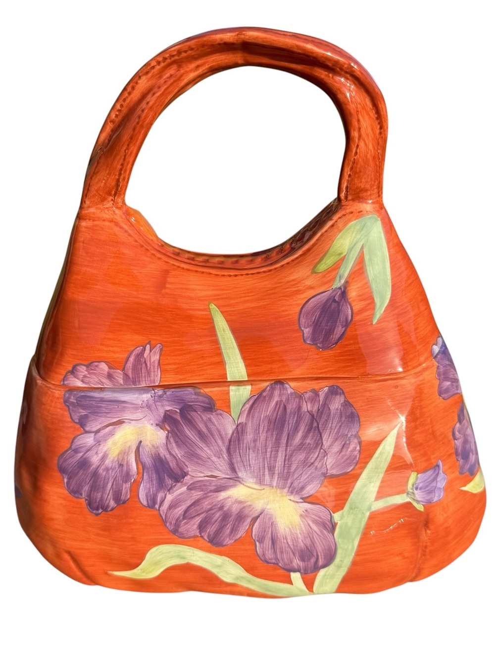 Vintage Floral Purse Cookie Jar Ceramic Hand Painted Cottagecore Kitchen Decor